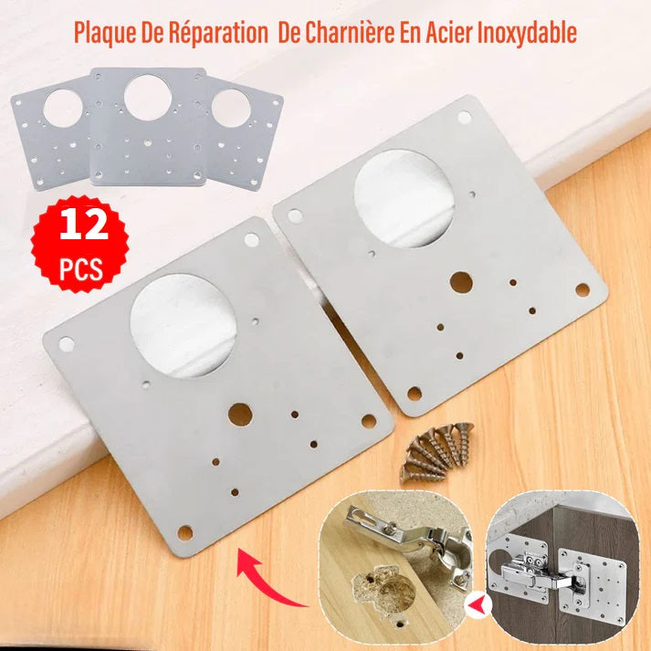 Kit De Plaque De Réparation De Charnière De Porte D'armoire En Acier Inoxydable. (Universel)