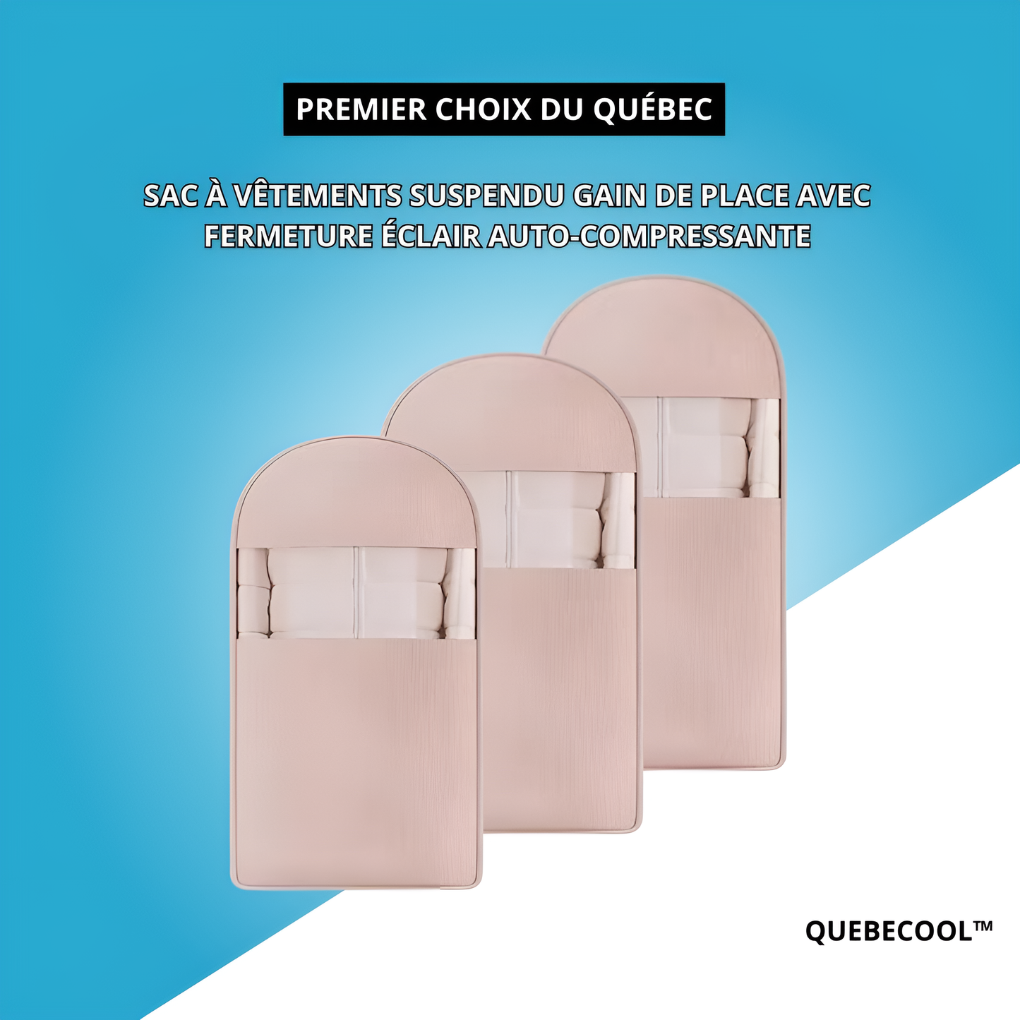 Sac à vêtements suspendu gain de place avec fermeture éclair auto-compressante