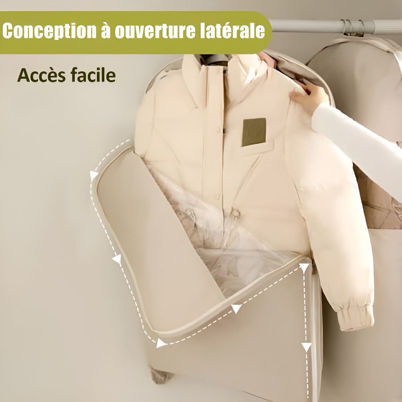 Sac à vêtements suspendu gain de place avec fermeture éclair auto-compressante