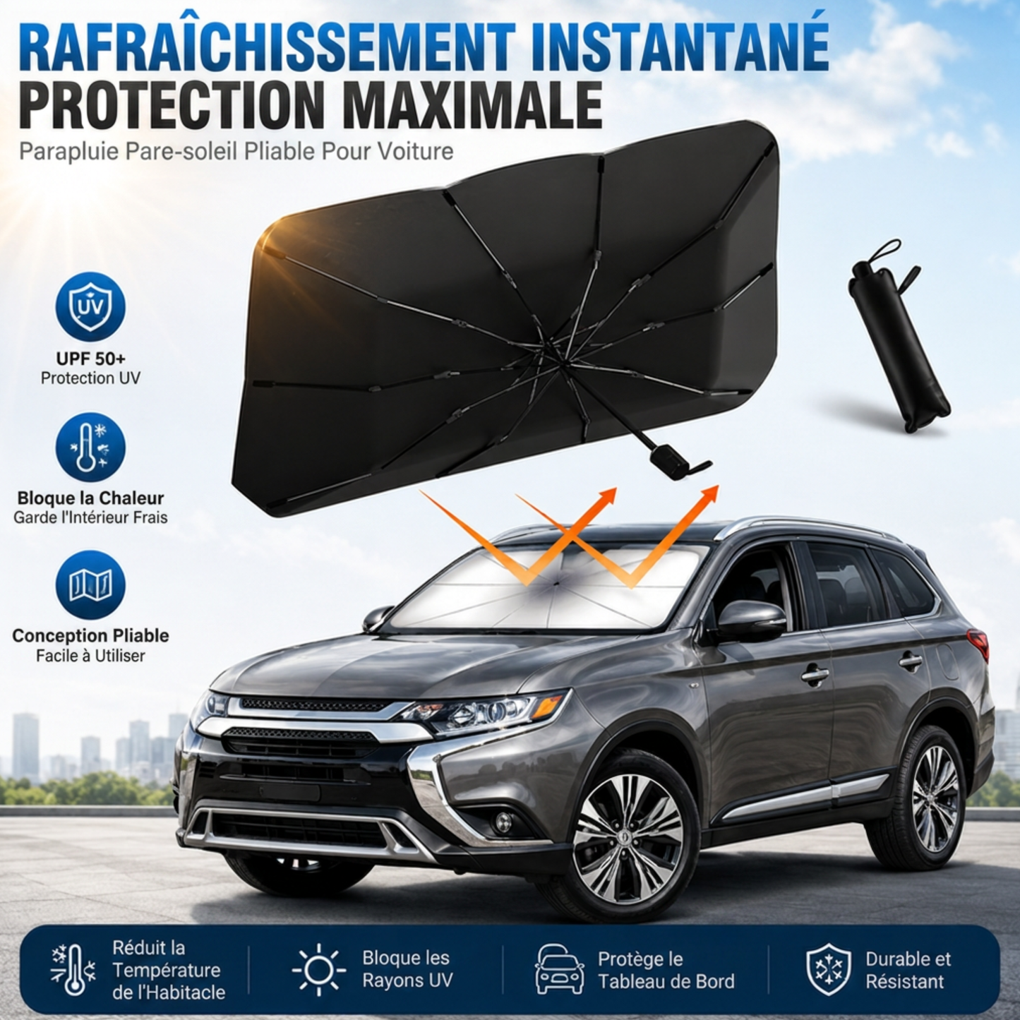 Parapluie Pare-Soleil BoréaShade™ – Protection UV 99 % pour Pare-Brise