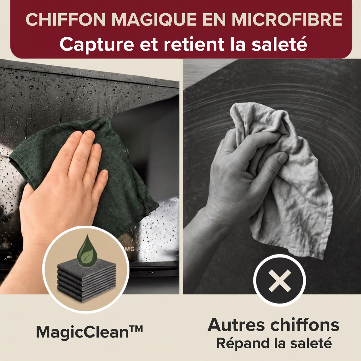 Chiffon Microfibre MagicClean™ — Nettoyage Sans Produit, Résultat Impeccable
