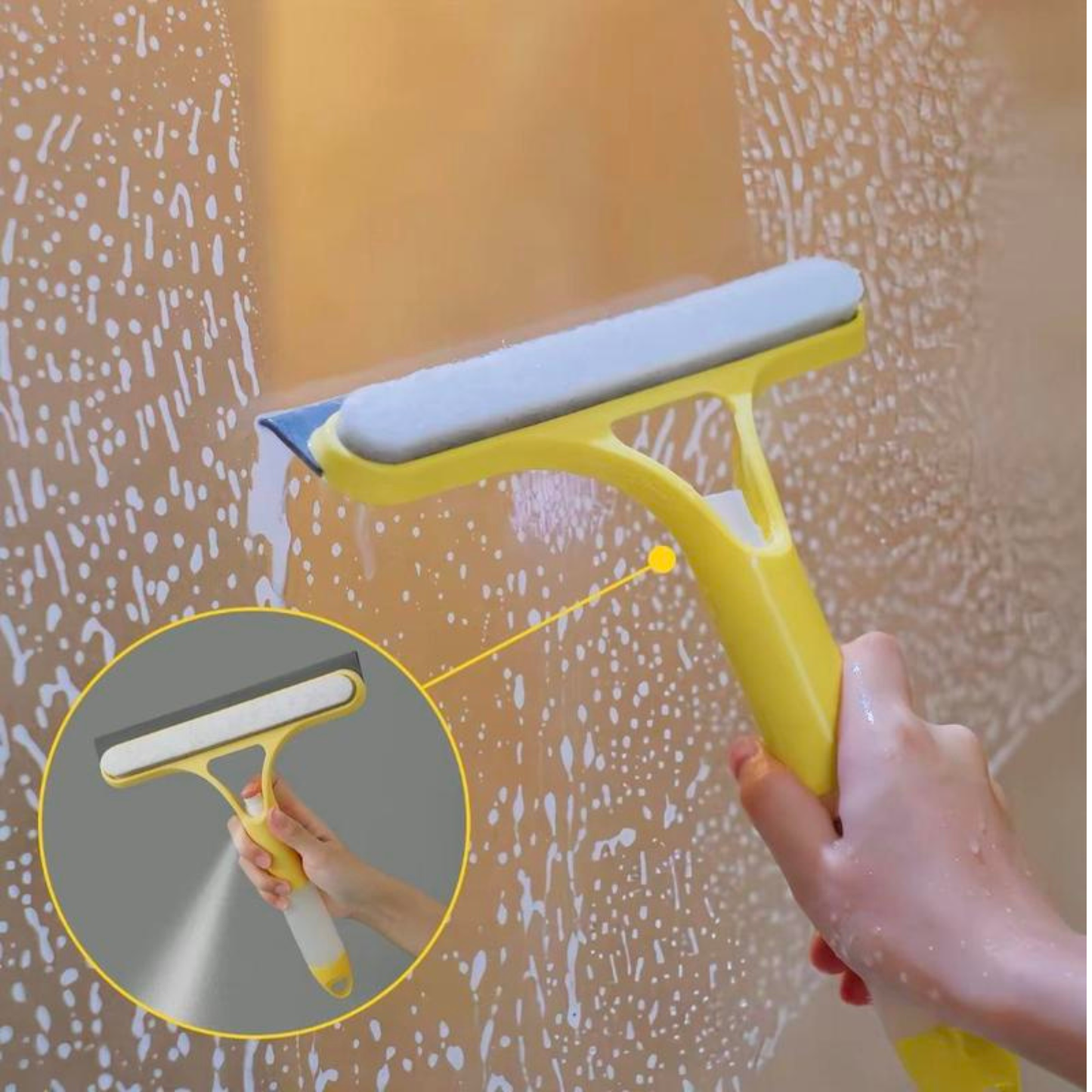 NettoVitre Pro — Grattoir Nettoyant 3-en-1 — Vaporisateur · Brosse · Raclette