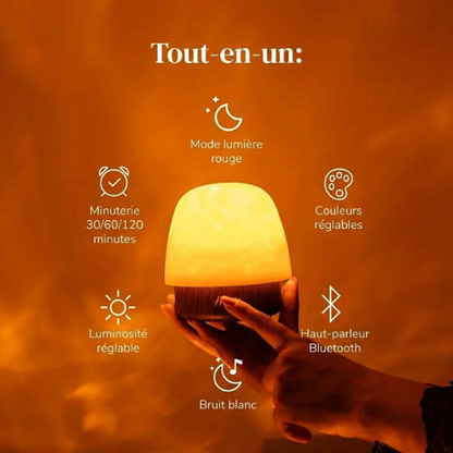 Lampe Aurora Sonique — Ambiance lumineuse 18 couleurs + Enceinte Bluetooth intégrée.