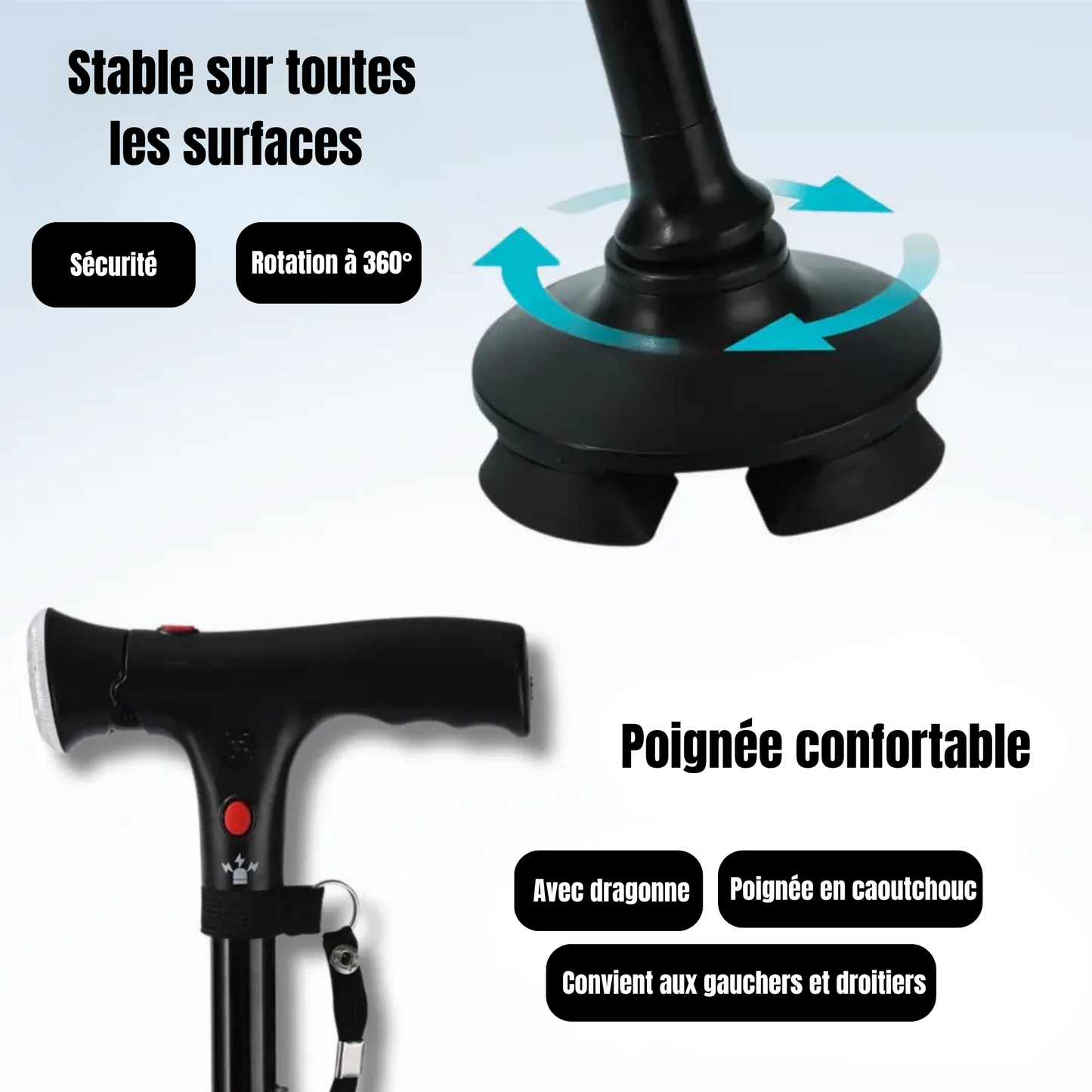 Canne ErgoFlex Pro — Base 360° Stabilité Totale.
