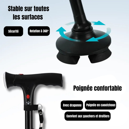 Canne ErgoFlex Pro — Base 360° Stabilité Totale.