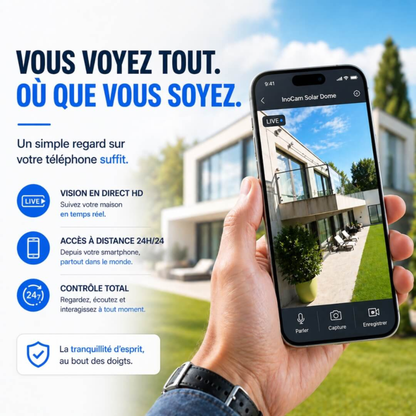 VigiLux 360 Pro™ | Caméra de Surveillance Solaire WiFi — Vision 360°, Jour & Nuit.