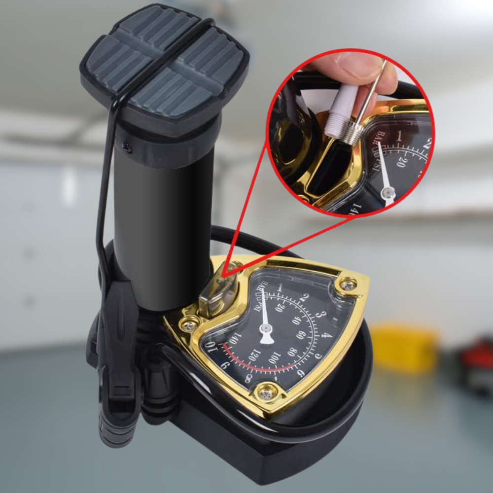 PneumaFix – Pompe à Pied avec Manomètre Intégré