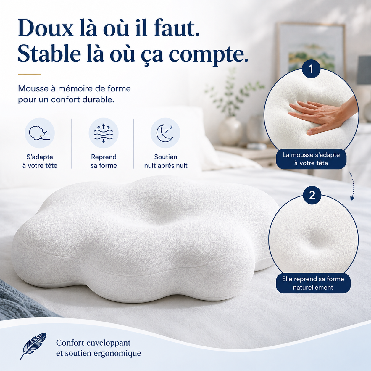 Soleya™ — Oreiller Ergonomique Confort & Alignement