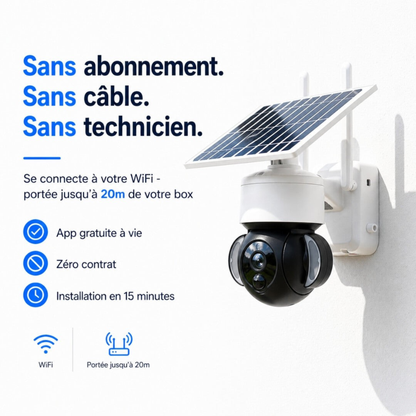 VigiLux 360 Pro™ | Caméra de Surveillance Solaire WiFi — Vision 360°, Jour & Nuit.