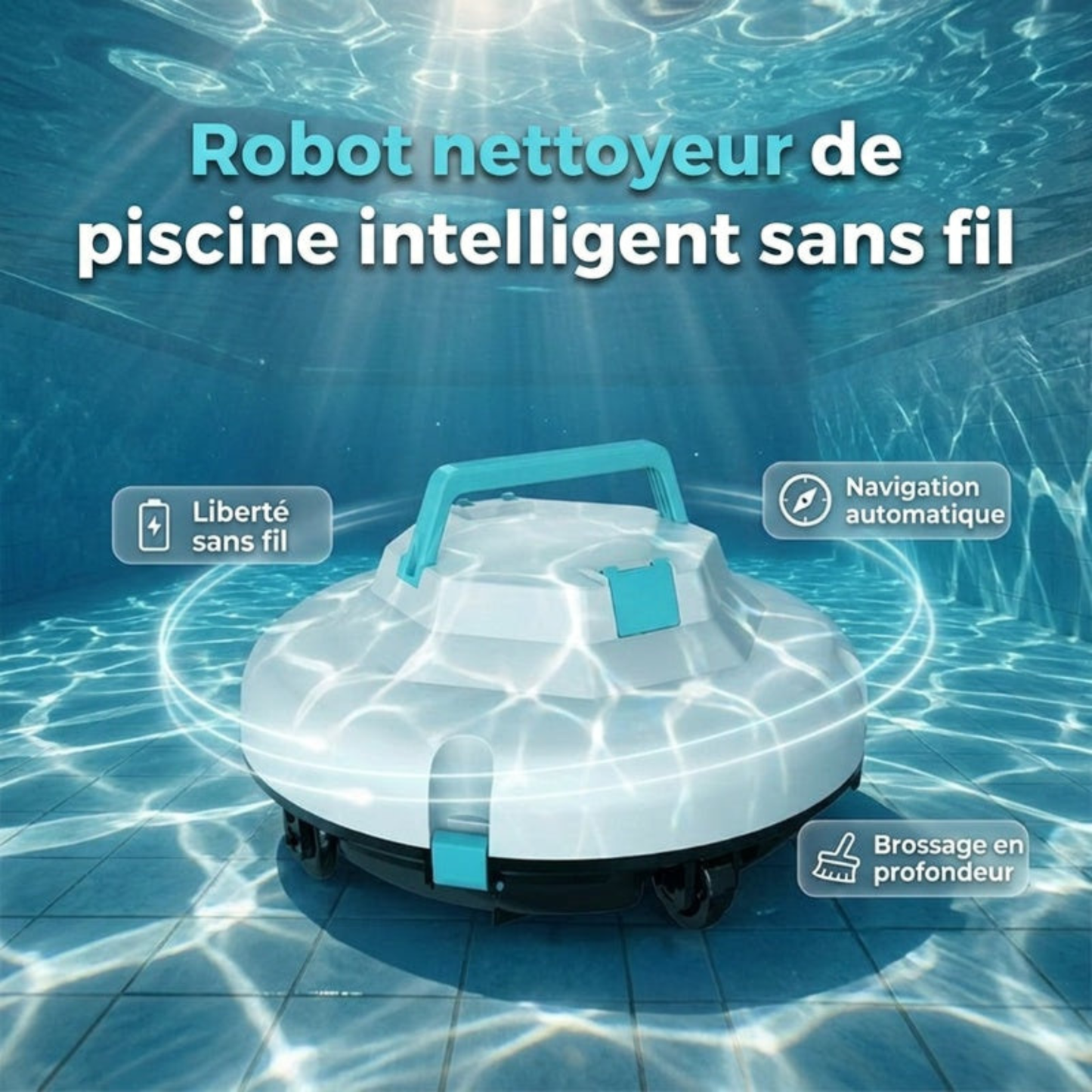 Robot Nettoyeur de Piscine Sans Fil AquaGenie Pro – Aspiration Puissante.