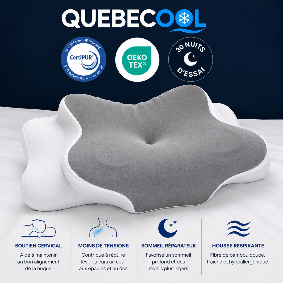 NuvaRest™ 3.0 – Oreiller Ergonomique Cervical Rafraîchissant