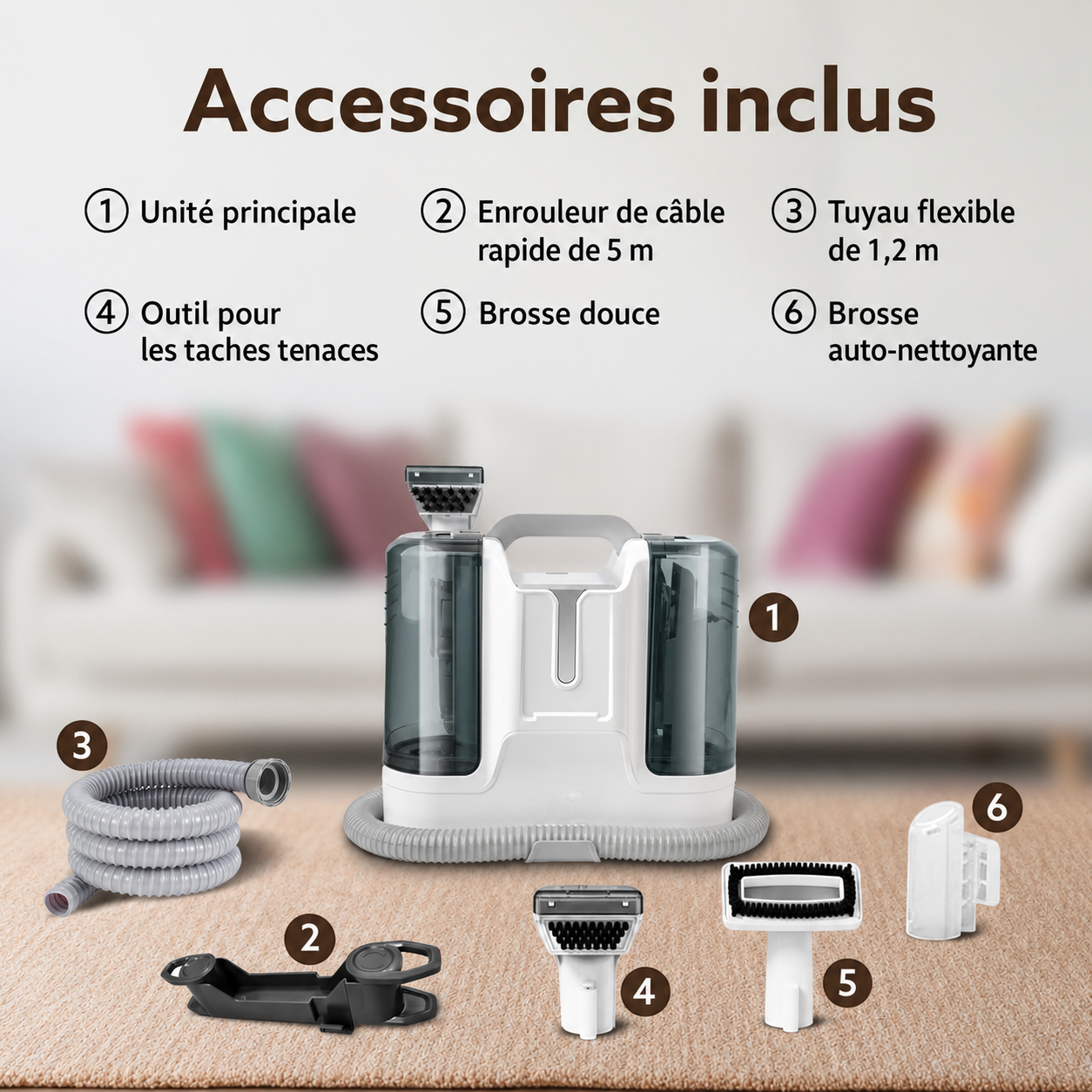 PureNest™ – Shampouineuse Portative Multi-Surfaces 600W