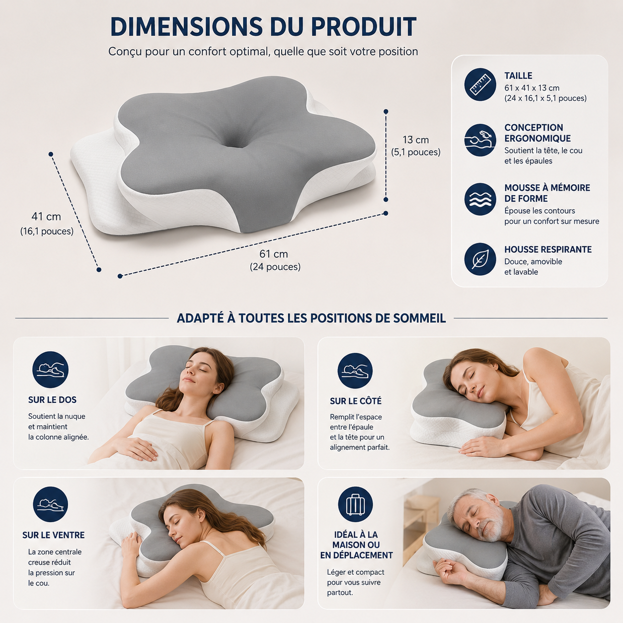 NuvaRest™ – Oreiller Ergonomique Cervical Rafraîchissant