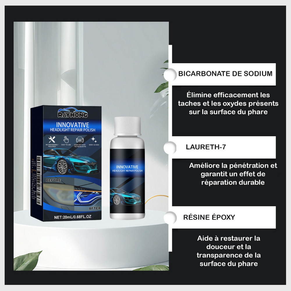 ClairLumi™ – Liquide de réparation pour phares de voiture