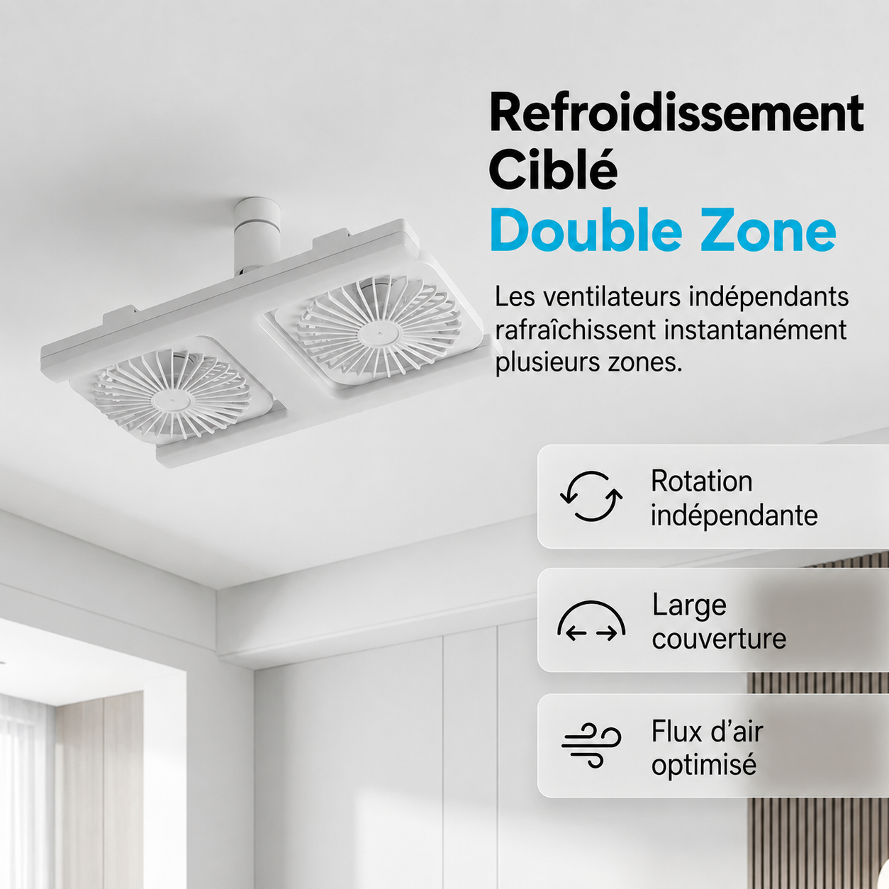 FraîcheurPro™ AirLux 2-en-1 — Ventilateur Plafonnier LED Double Tête