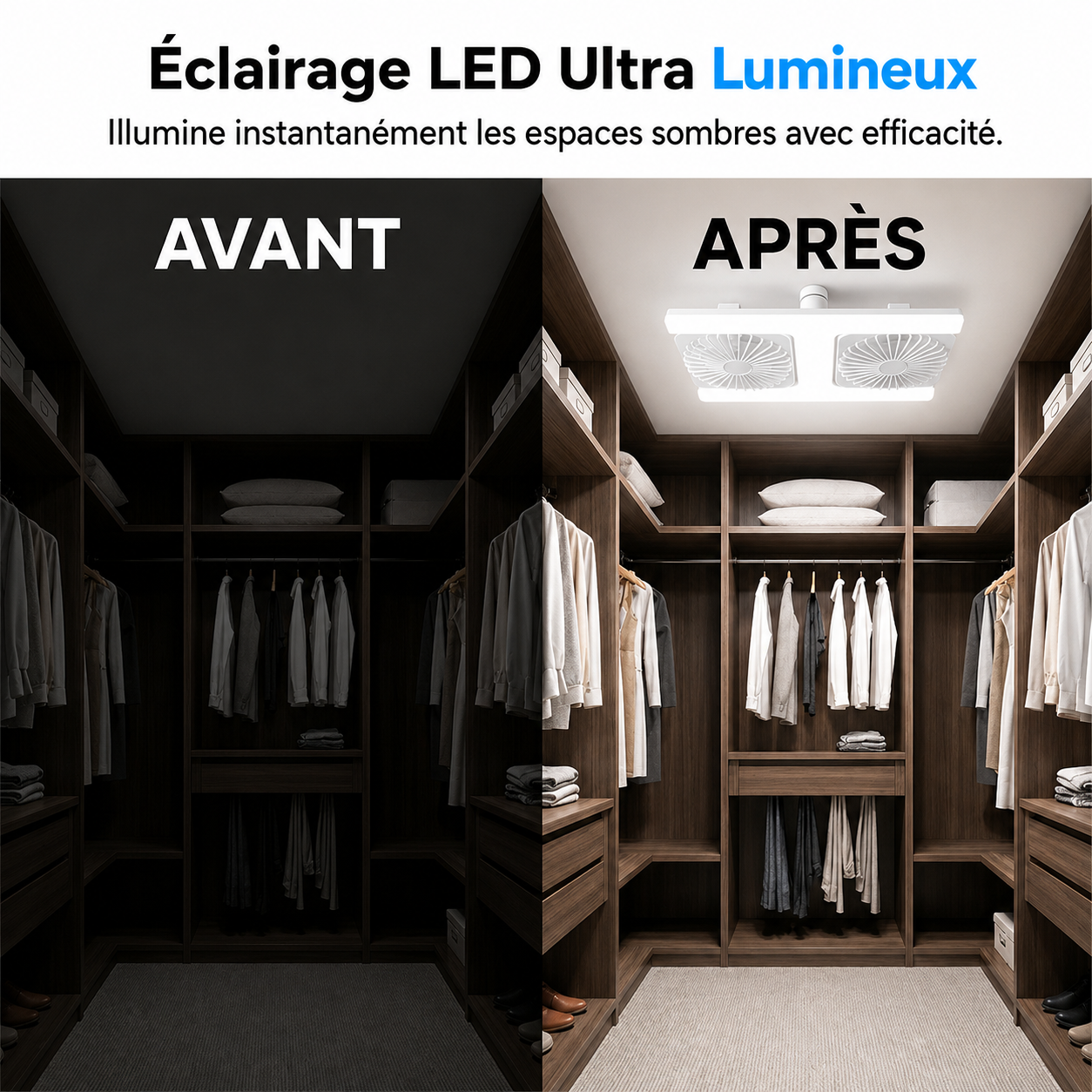 FraîcheurPro™ AirLux 2-en-1 — Ventilateur Plafonnier LED Double Tête