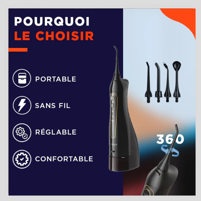 Appareil de nettoyage des dents à jet d'eau 4-en-1