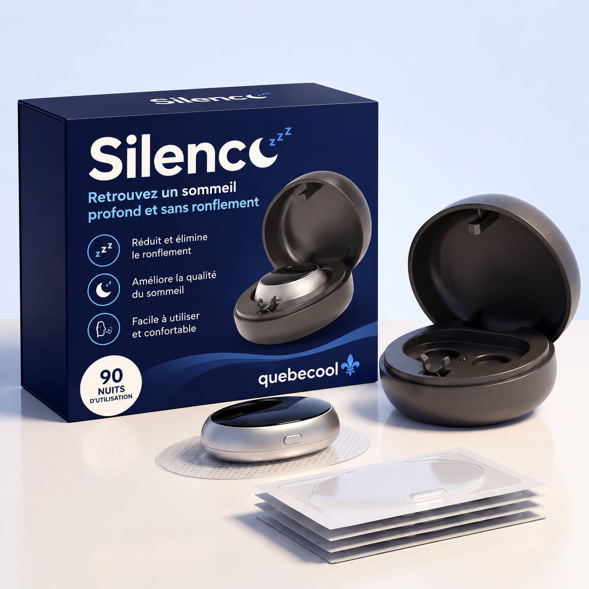 Silenco | Appareil Anti-Ronflement Intelligent TENS | 3 Intensités, Rechargeable