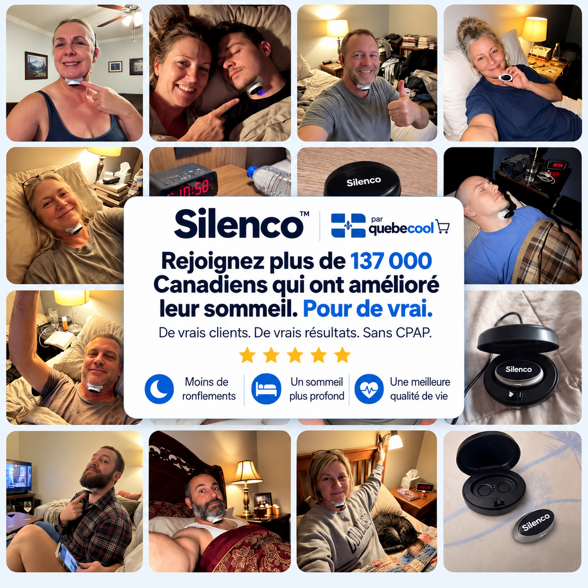 Silenco | Appareil Anti-Ronflement Intelligent TENS | 3 Intensités, Rechargeable