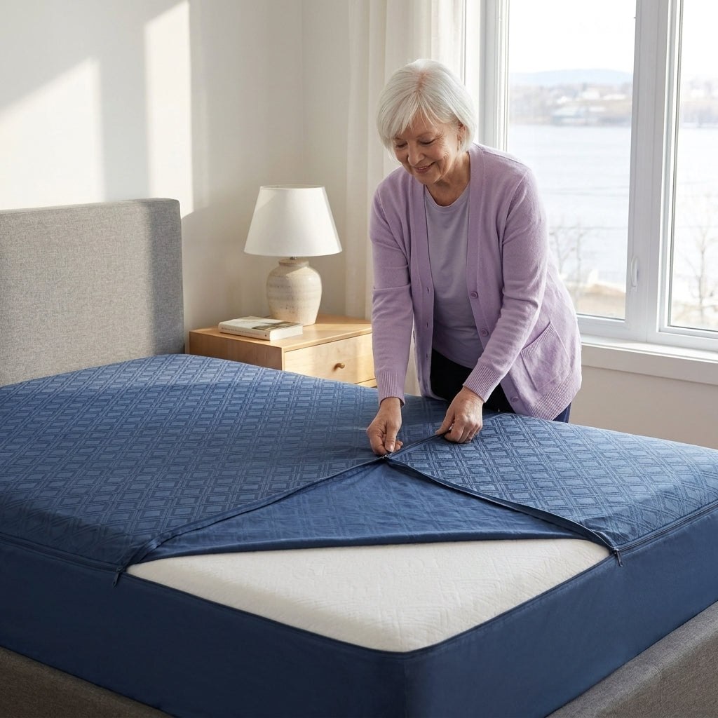 Drap Contour Zippé 2-en-1 - Base Fixe + Drap Amovible