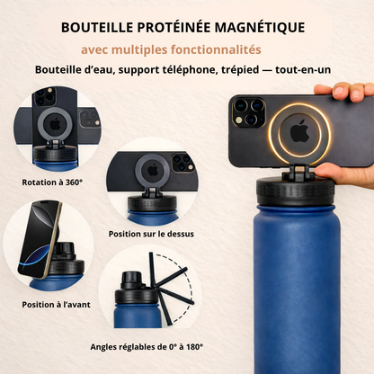 Aimora™ – Bouteille Shaker Magnétique Isotherme 3-en-1