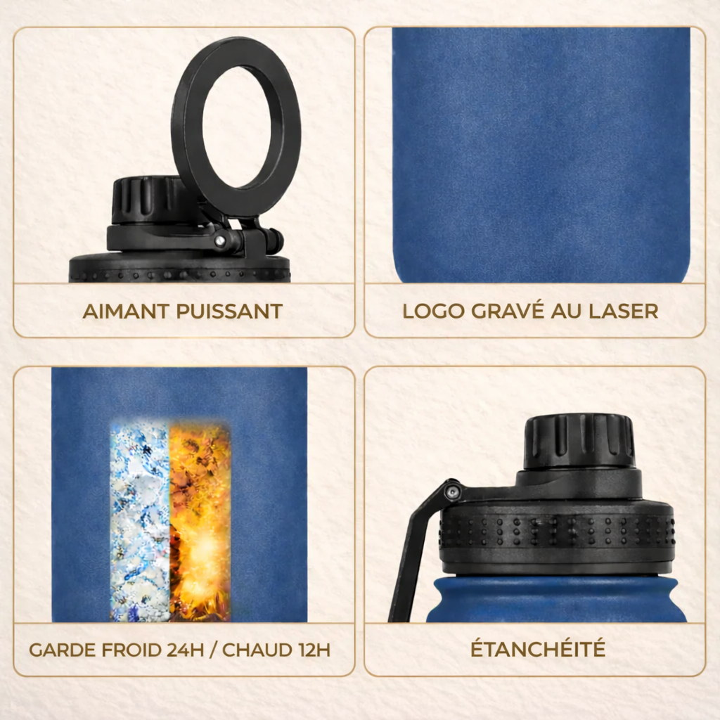 Aimora™ – Bouteille Shaker Magnétique Isotherme 3-en-1