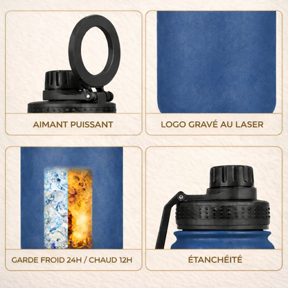 Aimora™ – Bouteille Shaker Magnétique Isotherme 3-en-1