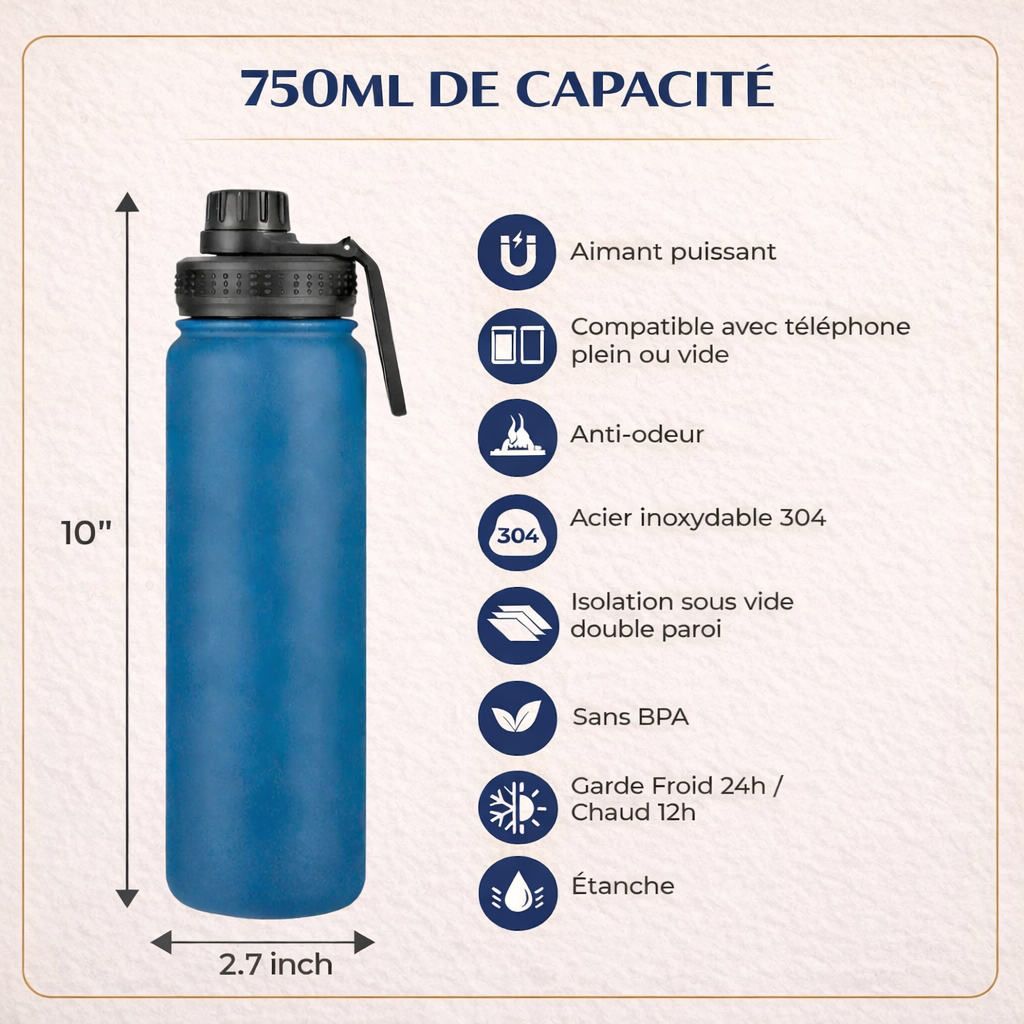 Aimora™ – Bouteille Shaker Magnétique Isotherme 3-en-1