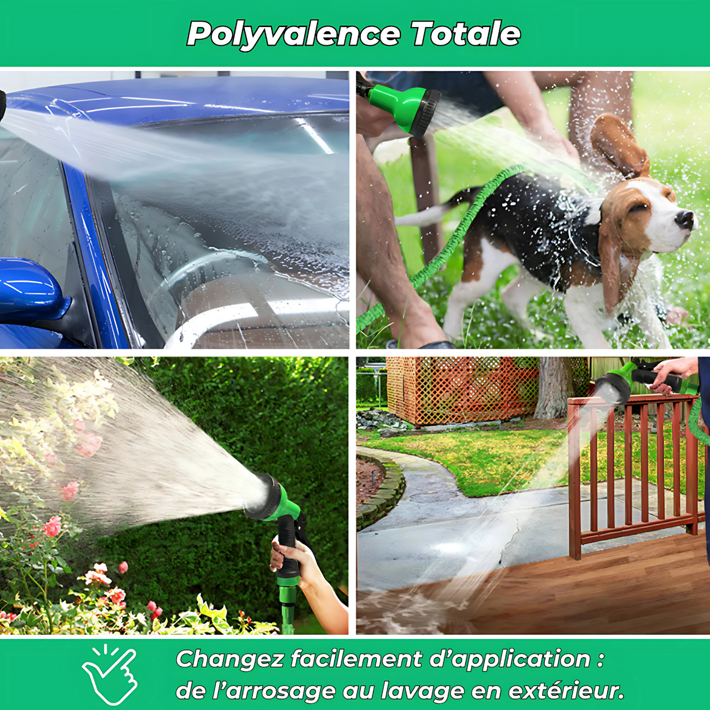JetFlex™｜Tuyau d’arrosage extensible｜8 modes de jets haute pression
